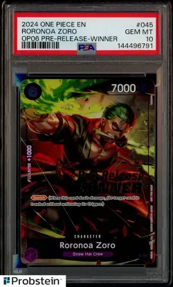2024 One Piece Promo Pre-Release Winner #P-045 Roronoa Zoro PSA 10 GEM MINT - Image 1