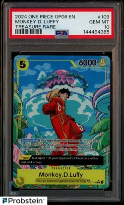 2024 One Piece OP08 En Treasure Rare #109 Monkey D. Luffy PSA 10 GEM MINT - Image 1