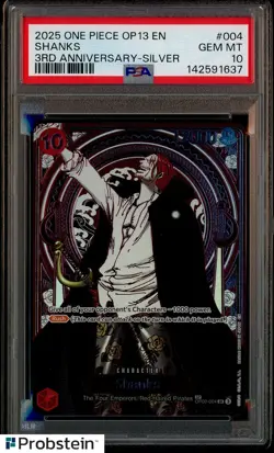 2025 One Piece OP13 ENGLISH 3rd Anniversary Silver #004 Shanks PSA 10 GEM MINT - Image 1