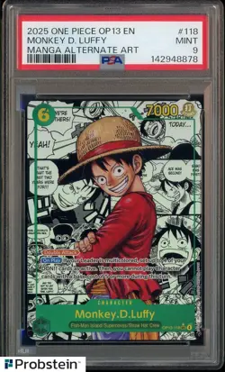 2025 One Piece OP13 EN Manga Alternate Art #118 Monkey D. Luffy PSA 9 MINT - Image 1
