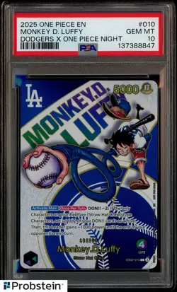 2025 One Piece En Dodgers X One Piece Night #010 Monkey D. Luffy PSA 10 GEM MINT - Image 1