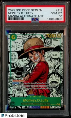 2025 One Piece OP13 EN Manga Alternate Art #118 Monkey D. Luffy PSA 10 GEM MINT - Image 1