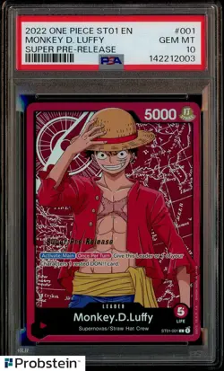 2022 One Piece ST01 Super Pre-Release #001 Monkey D. Luffy PSA 10 GEM MINT - Image 1