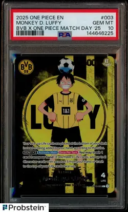 2025 ONE PIECE PROMOS BVB X ONE PIECE MATCH DAY 2025 #003 MONKEY D. LUFFY PSA 10 - Image 1