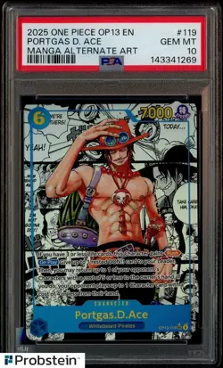 2025 One Piece OP13 EN Manga Alternate Art #119 Portgas D. Ace PSA 10 GEM MINT - Image 1