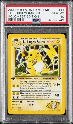 2000 POKEMON GYM CHALLENGE HOLO-1ST ED #11 LT. SURGE'S RAICHU PSA 10 - Image 1