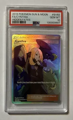 2019 Pokemon Sun & Moon Hidden Fates #SV82 Full Art Cynthia PSA 10 GEM MINT - Image 1