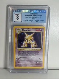 1999 POKEMON DUTCH BASE SET - UNLIMITED - HOLO #1/102 ALAKAZAM CGC 8 - Image 1