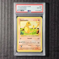 Charmander, Shadowless Base Set, 46/102, Pokemon, WOTC 1999, (PSA 8) (#B) - Image 1