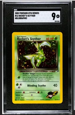 Rocket’s Scyther 13/132 Gym Heroes Holo Rare SGC 9 MINT 2000 Pokemon WOTC - Image 1