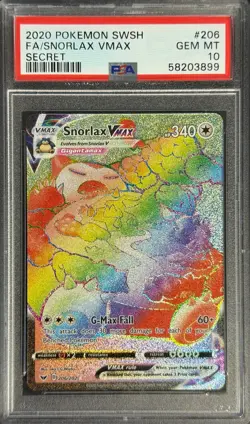 POKEMON 2020 FA/SNORLAX VMAX SECRET SWORD & SHIELD #206 PSA 10 - Image 1