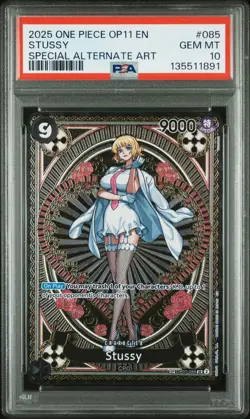 ONE PIECE 2025 STUSSY SPECIAL AA OP11-A FIST OF DIVINE SPEED #085 PSA 10 - Image 1