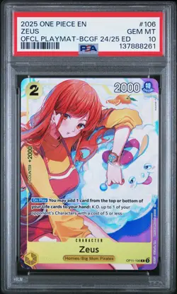 ONE PIECE 2025 ZEUS OFCL PLAYMAT-BCGF 24/25 ED. PROMOS #106 PSA 10 - Image 1