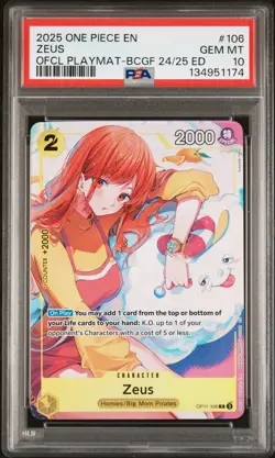 ONE PIECE 2025 ZEUS OFCL PLAYMAT-BCGF 24/25 ED. PROMOS #106 PSA 10 - Image 1