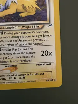 Pokemon Light Jolteon Neo Destiny Rare 1st Edition Card 48/105 English 70 HP - Image 3