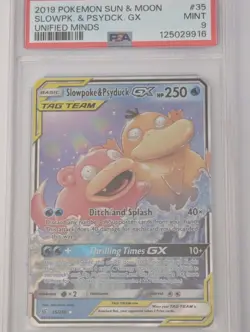 ULTRA RARE Slowpoke & Psyduck GX Tag Team 35/236 Pokemon SM Unified Minds PSA 9 - Image 1