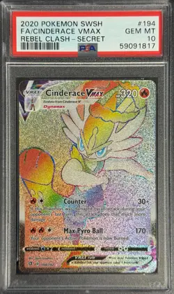 POKEMON CINDERACE VMAX 2020 SWORD & SHIELD REBEL CLASH-SECRET #194 FA PSA 10 - Image 1