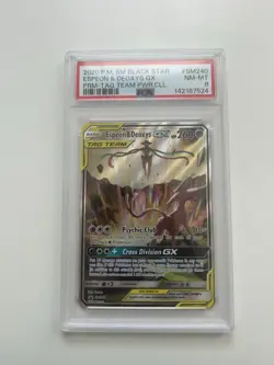 Pokemon 2020 SM Black Star Espeon & Deoxys GX SM240 TAG TEAM Promo Foil PSA 8 - Image 2