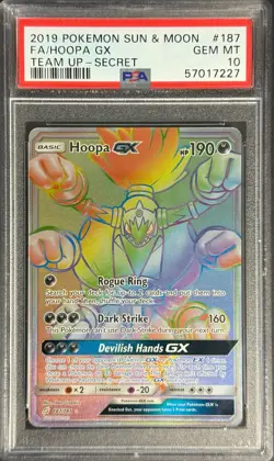 POKEMON HOOPA GX 2019 SUN & MOON TEAM UP-SECRET #187 FA PSA 10 - Image 1