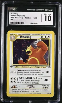 2001 Pokemon Neo Discovery 1st Edition Ursaring Holo Rare 15/75 CGC 10 *SWIRL - Image 1