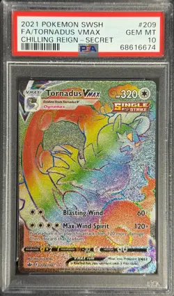 POKEMON TORNADUS VMAX 2021 SWORD & SHIELD CHILLING REIGN-SECRET #209 FA PSA 10 - Image 1