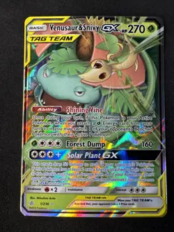 Venusaur & Snivy GX 1/236 Sm-Cosmic Eclipse Holo Sun & Moon Tag Team Pokemon - Image 1