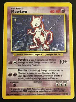 Pokemon Mewtwo 10/102 Base Set Holo Rare WOTC 1999 – MP – No Reserve Auction - Image 1