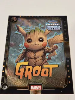 Pokemon HEROES & VILLAINS PIKACHU AS MARVEL GROOT E3 NM RARE Gold Holo Chase - Image 3