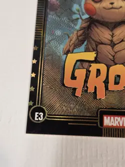 Pokemon HEROES & VILLAINS PIKACHU AS MARVEL GROOT E3 NM RARE Gold Holo Chase - Image 4