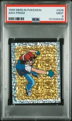 PSA 9 MINT 1999 MERLIN POKEMON #S26 ASH-PRISM - Image 1