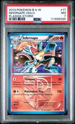 2013 POKEMON BLACK & WHITE PLASMA STORM #17 INFERNAPE-HOLO PSA 7 - Image 1