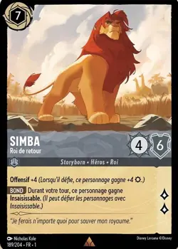 189/204 FR | Simba, Roi de retour | carte rare Disney Lorcana (2023) - Image 1