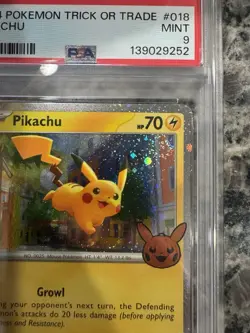 PIKACHU TWO GRADED CARDS TOTAL 2024 TRICK OR TRADE #018 HOLO SWIRL BOTH PSA 9 - Image 4