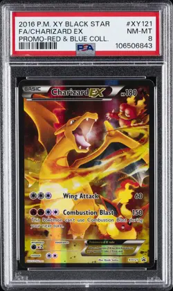 2016 POKEMON XY BLACK STAR PROMO RED & BLUE COLL FULL ART/CHARIZARD EX PSA 8 - Image 1