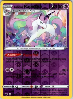 Galarian Rapidash 082/202 SWSH01: Sword & Shield Base Set Pokemon NM Reverse Hol - Image 1