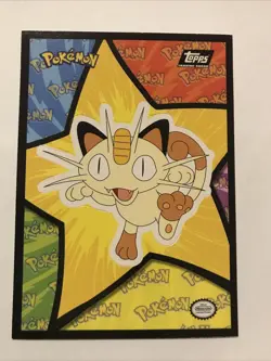 Meowth - Sticker Card - Topps Black Logo- Pokemon The First Movie - Image 1