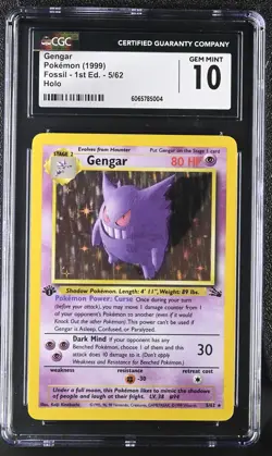 Pokemon English Gengar 5/62 1999 Fossil - 1st Edition Rare Holo CGC 10 - Image 1