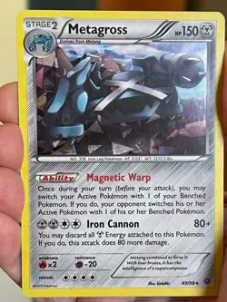POKEMON METAGROSS 49/98 RARE CRACKED ICE HOLOFOIL ANCIENT ORIGINS LP CARD - Image 1