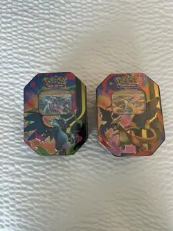 Pokemon TCG Mega Charizard X and Y ex Tins Sealed In Hand - Image 1