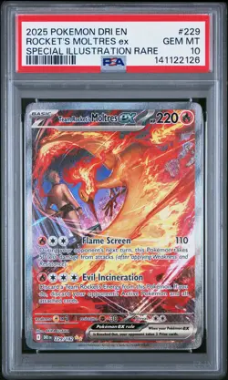 2025 POKEMON DRI EN-DESTINED RIVALS #229 TEAM ROCKET'S MOLTRES EX PSA 10 - Image 1