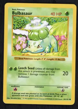 Bulbasaur Pokemon TCG 1999 Shadowless Set Vintage 44/102 NM Base Set - Image 1