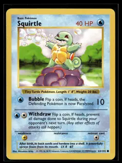 Pokemon TCG Base Set (Shadowless) #063/102 Squirtle - Image 1