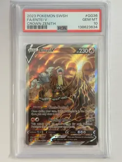 2023 POKEMON SWORD & SHIELD CROWN ZENITH #GG36 FULL ART ENTEI V PSA 10 - Image 2
