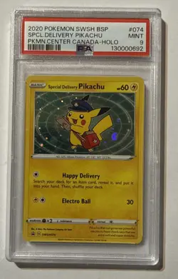 2020 Pokemon SWSH BSP Special Delivery Pikachu Pokemon Center Canada Holo PSA 9 - Image 1