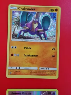 Crabrawler 7/12 Holo Pokemon Card Unown “M” 66/123 Mysterious Treasure - Image 3