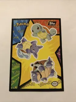 Pokemon Topps Sticker Card Squirtle, Wartortle, Blastoise Black Logo Puzzle - Image 1