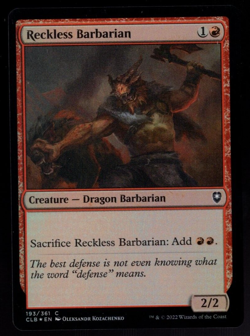Reckless Barbarian 193/361 Common Foil Baldur's Gate Magic The Gathering NM - Image 1