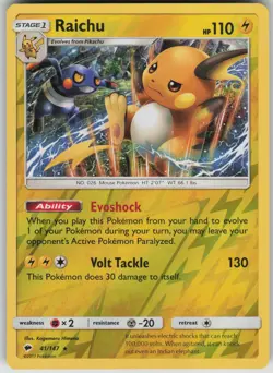Pokemon TCG Raichu Holo Rare Reverse Holo SM - Burning Shadows 41/147 - Image 1