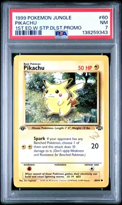 1999 POKEMON JUNGLE 1ST EDITION W STAMP DUELIST PROMO #60 PIKACHU PSA 7 - Image 1