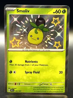 Smoliv 102/091 Shiny Rare SV: Paldean Fates Pokemon TCG - NM - Image 1